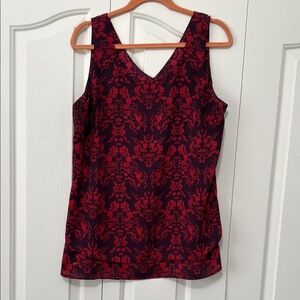 Cabi Cameo Too
Elegant Red and deep purple  
Floral Women's Top